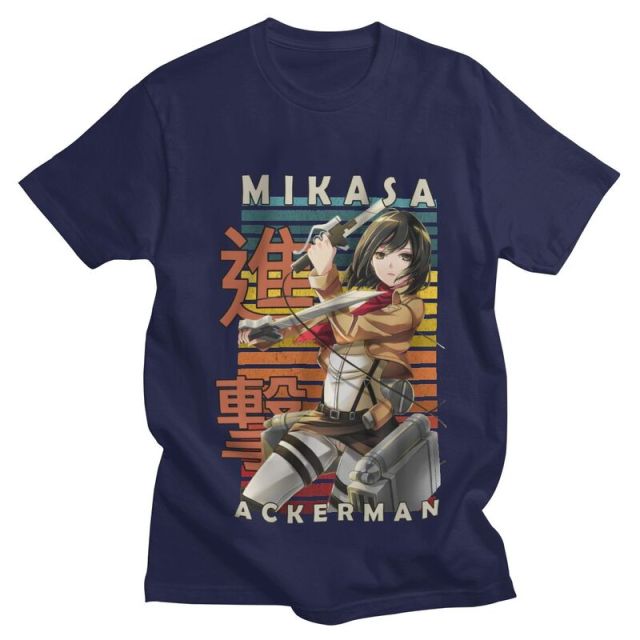 Mikasa Ackerman Blades Attack on Titan Beflocktes Manga-T-Shirt für Erwachsene, Herren und Damen, kurzärmelig