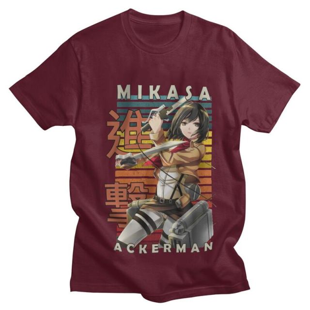 Mikasa Ackerman Blades Attack on Titan Beflocktes Manga-T-Shirt für Erwachsene, Herren und Damen, kurzärmelig