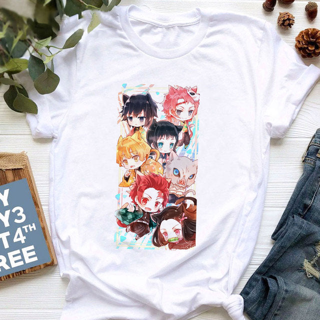 T-shirt Enfant Personnages Demon Slayer Garçon Fille blanc