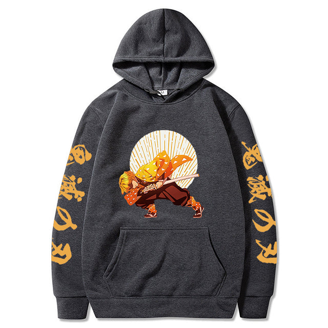 Sweat à Capuche Demon Slayer Zenitsu Premier Mouvement gris foncé