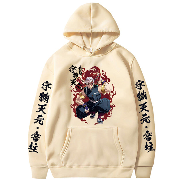 Sweat à Capuche Demon Slayer Tengen Adulte Homme Femme Manches Longues beige