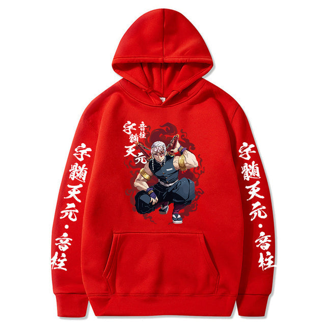 Sweat à Capuche Demon Slayer Tengen Adulte Homme Femme Manches Longues rouge