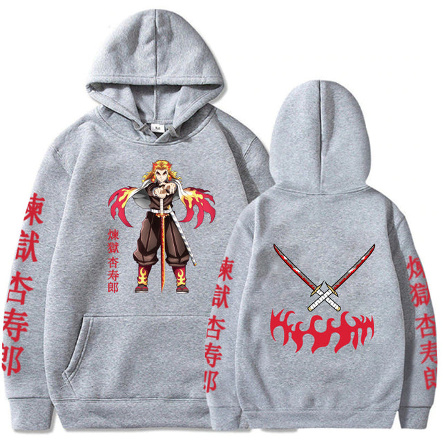 Sweat à Capuche Demon Slayer Kyojuro Rengoku gris