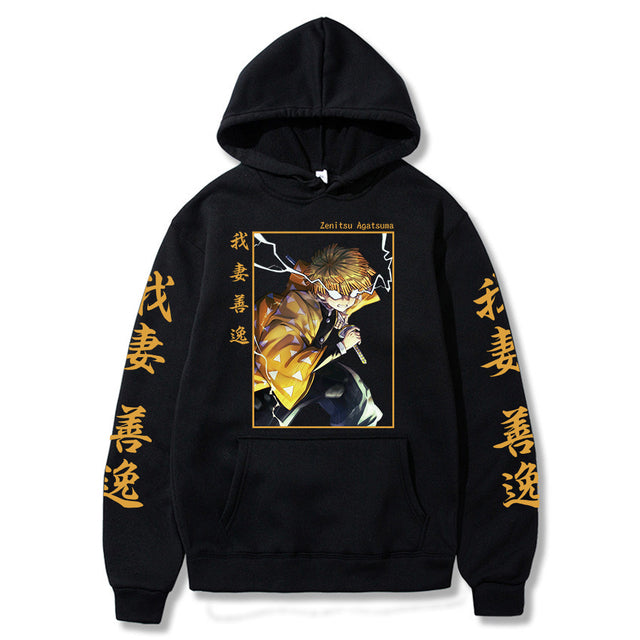 Sweat à Capuche Demon Slayer Zenitsu Adulte Homme Femme Manches Longues noir