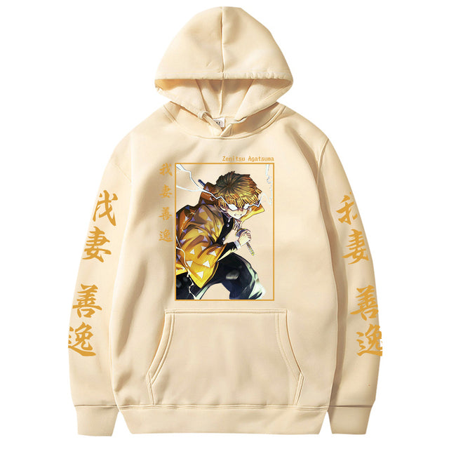 Sweat à Capuche Demon Slayer Zenitsu Adulte Homme Femme Manches Longues beige