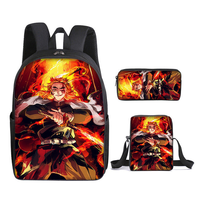 Cartable Kyojuro Rengoku Flamme Demon Slayer Ensemble 3 Pièces