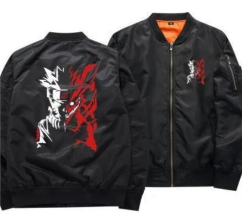Veste Naruto Uzumaki Adulte Noire Homme Femme Bomber Hiver / Mi Saison Manga Manteau Blouson