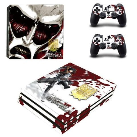 Sticker PS4 Pro "Mikasa vs Titan Colossal" Attaque Des Titans Autocollant Playstation Console & Manette